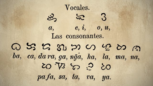 BAYBAYIN BASICS. The basics of baybayin script as used by Tagalogs, according to Fr. De San Agustin's"Compendio Del Arte De La Lengua Tagala" (1703), outlining the 3 vowels and 14 syllabic consonant characters.