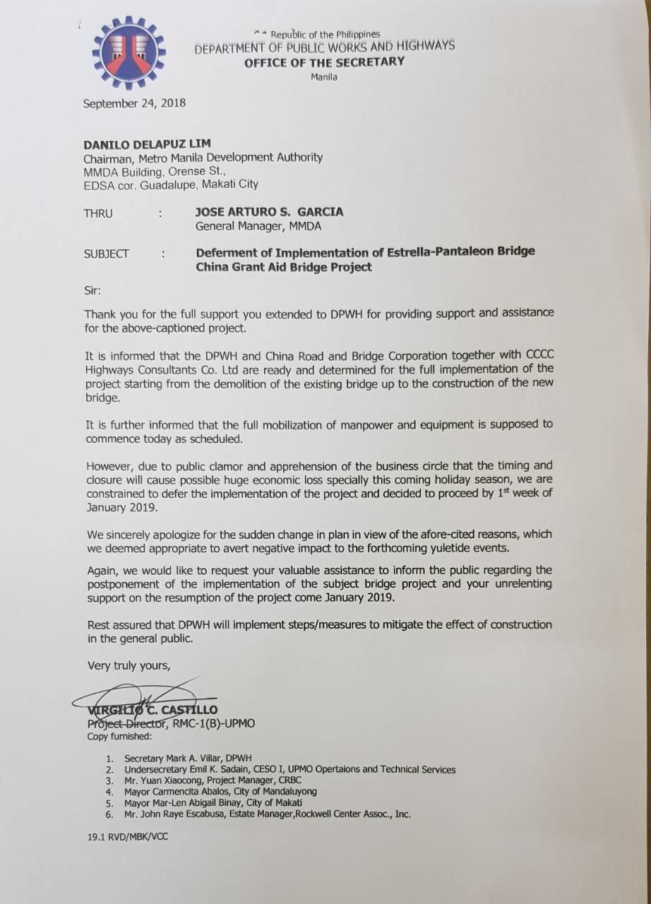 DEFERRED. The DPWH wrote to MMDA that the demolition of the bridge will be postponed. Photo courtesy of MMDA spokesperson Celine Pialago 