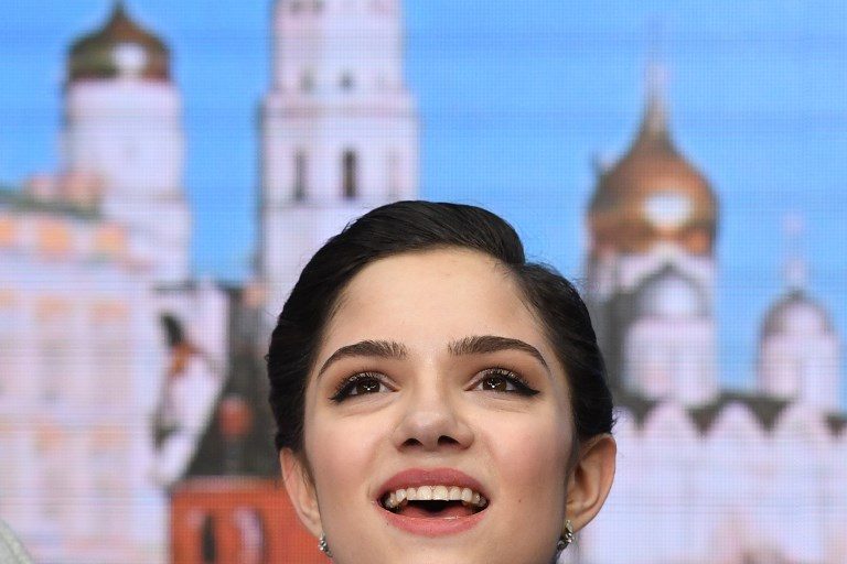 ICE QUEEN. Russia's Evgenia Medvedeva reacts after performing in the ladies' free skating at the ISU European Figure Skating Championships in Moscow on January 20, 2018. Photo by Yuri Kadobnov/ AFP 