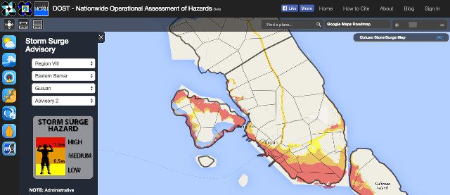 DETAILED HAZARD MAPS. A screen shot of a sample storm surge hazard map from Project NOAH. 