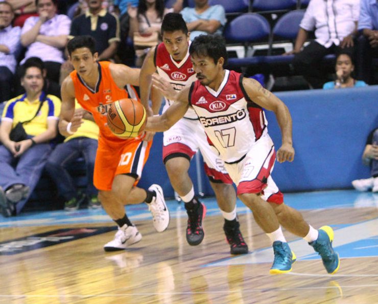 Manny Pacquiao runs the court in his return to action. Photo by Nuki Sabio/PBA Images