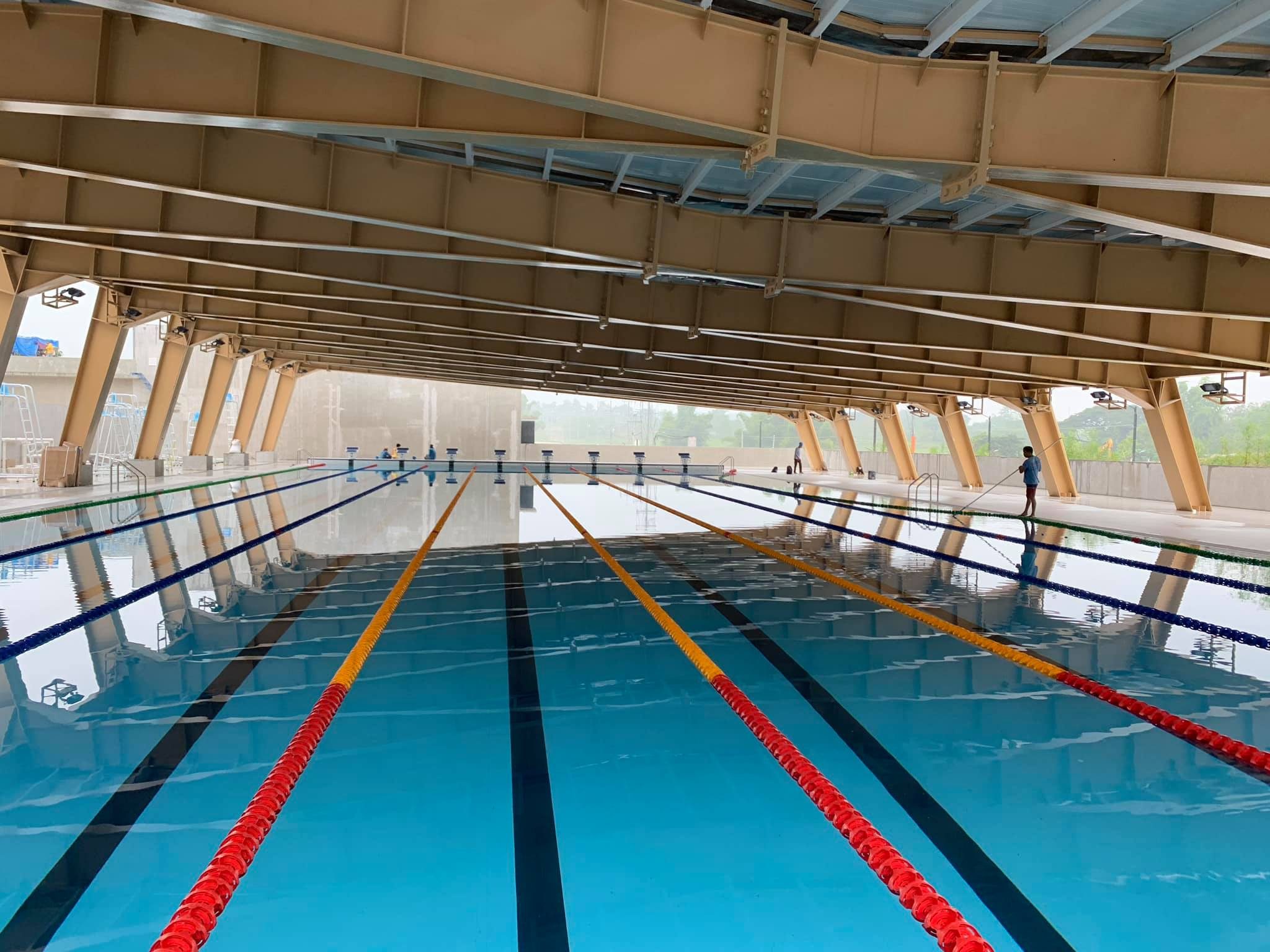 EFFICIENT. The New Clark City Aquatics Center features a 25-meter training pool for warming up and cooling down during competition. Photo courtesy of Lani Velasco/Philippine Swimming Inc  