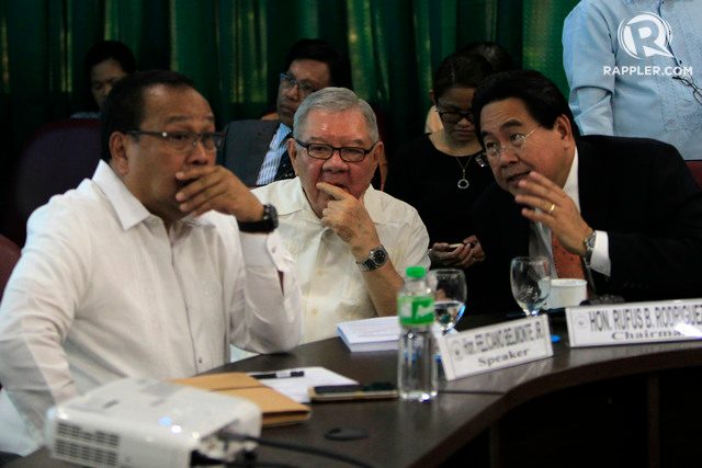 NO ABSENCES. Outgoing House Majority Leader Neptali Gonzales II, outgoing House Speaker Feliciano Belmonte Jr, and Cagayan de Oro Representative Rufus Rodriguez all have perfect attendance during the 16th Congress. File photo by Rappler  
