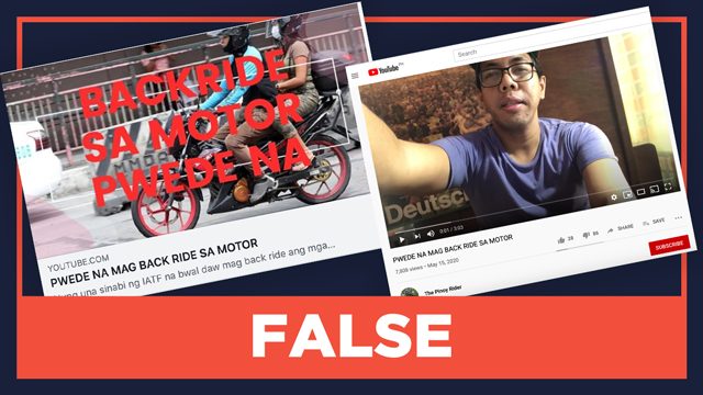 FALSE: Backriding in motorcycles now allowed