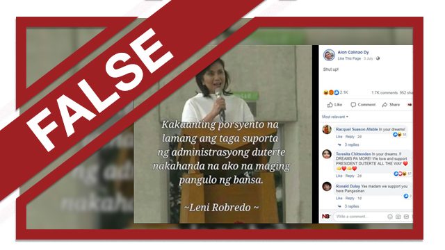 FALSE: Leni Robredo ‘ready’ to take over presidency