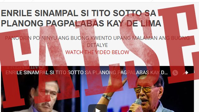 HOAX: Enrile hits Sotto over plan for De Lima release