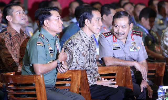 Presiden Joko "Jokowi" Widodo memperingatkan Polri dan TNI untuk mencegah aksi terorisme di Indonesia saat rapat pimpinan antara Polri dan TNI, 3 Maret 2015. Foto oleh Gatta Dewabratta/Rappler 
