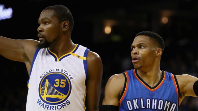 WATCH: Russell Westbrook dunks, stares down Kevin Durant