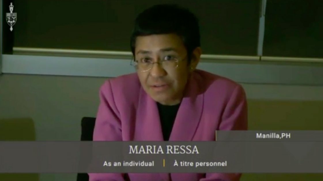 MARIA RESSA. Screenshot from International Grand Committee livestream 