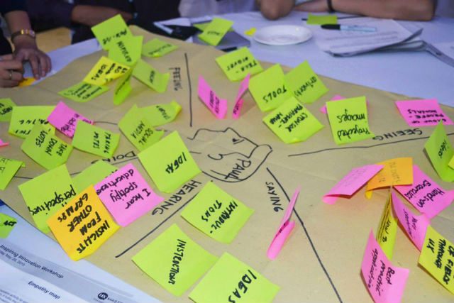 Each participant wrote down their ideas about the characters experience using sticky notes. Photo by Rappler. 