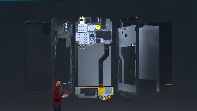 SUB-$100. With a set of guidelines governing smartphone building, Android One can help build cheaper, high-quality smartphones. Screen shot from keynote. 