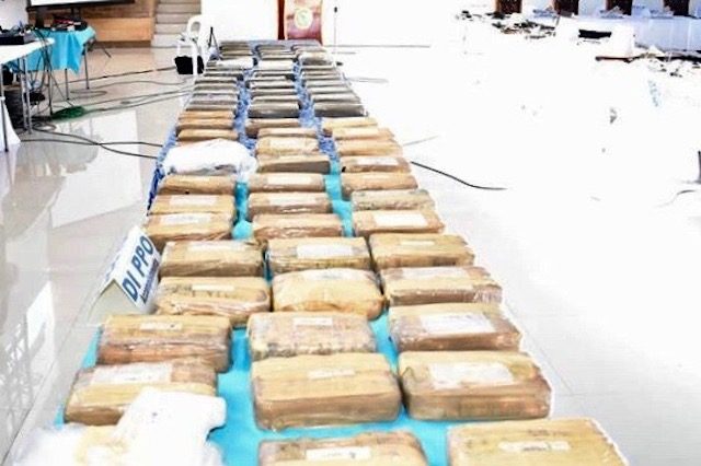 WORTH MILLIONS.The 40 cocaine bricks found in Surigano del Norte. PNP photo 