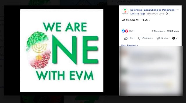 ONE. One of the social media posts supporting EVM after the 2015 controversies. Screenshot from Facebook 