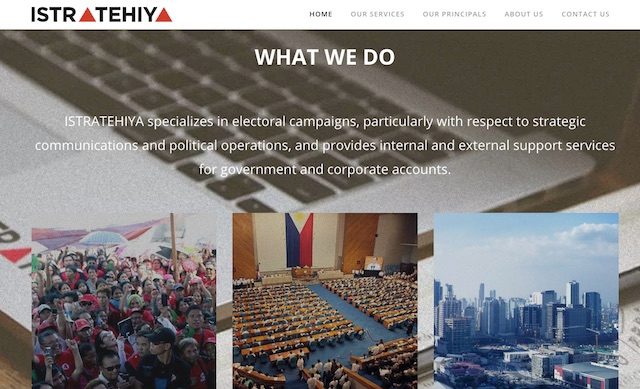 ISTRATEHIYA. The company listed in SCL's site as its PH office is a political consultancy firm headed by a Duterte ally. Photo from Istratehiya website 
