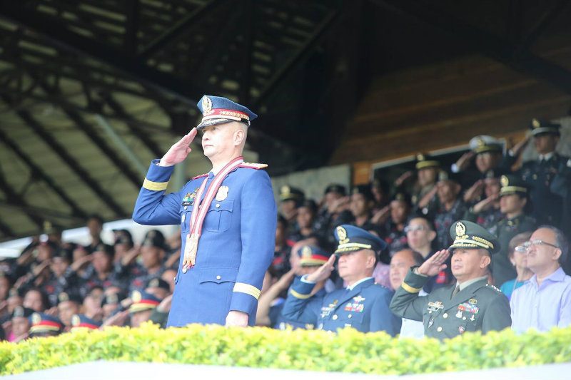 Deputy Director General Leonardo Espina during retirement honors at the PMA grounds. PNP PIO file photo  