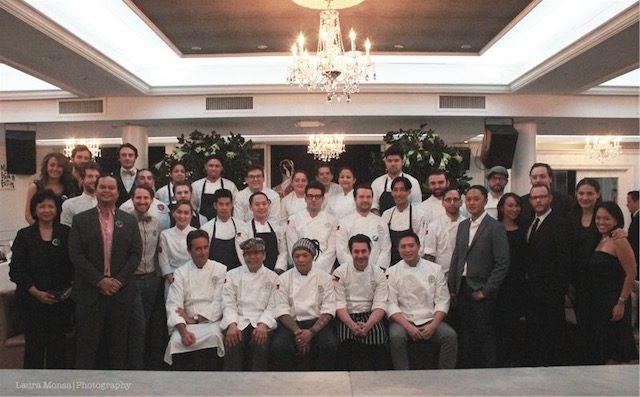 CULINARY FAMILY. Chefs from the kitchens of Alain Ducasse, Michael White, Paul Liebrandt, Jean Georges, and Chefs Sam Mason, Johnny Iuzzini, George Mendez, Philippe Bertineau and Romy Dorotan who all helped to make fundraising efforts by NYers for the Philippines for Typhoon Yolanda a success. Photo courtesy of Jay Poblador 