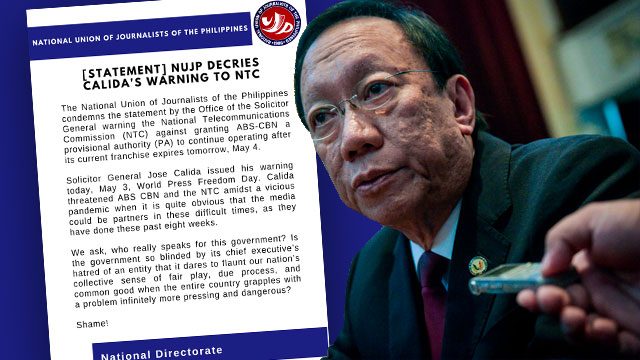 NUJP slams Calida’s threat vs ABS-CBN during pandemic