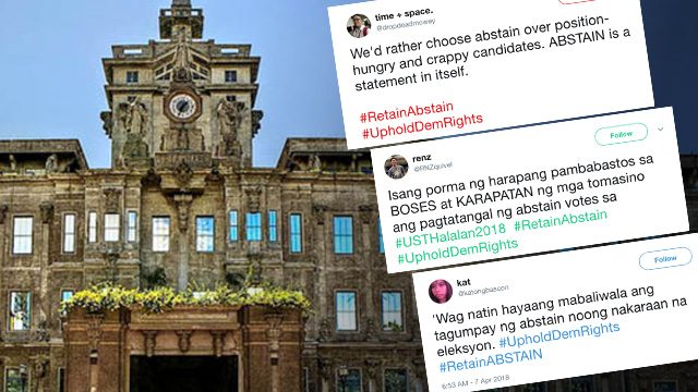UST students protest removal of ‘abstain’ vote in student council elections