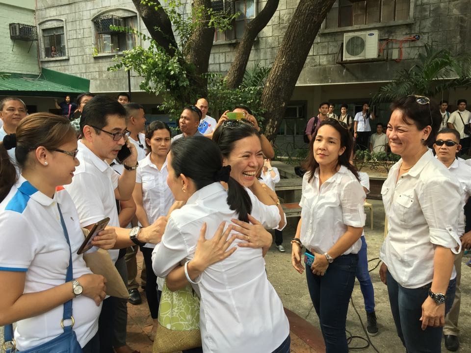 VICTORY. Poe's friends celebrate with her as the Senate Electoral Tribunal dismissed the disqualification case against her. Photo by Gary Jimenez.