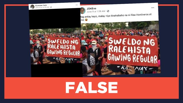 FALSE: Kadamay placard demanding regular salary for rallyists