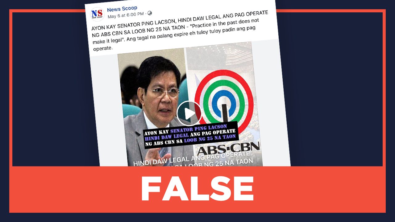 FALSE: ABS-CBN operations ‘illegal’ for the past 25 years