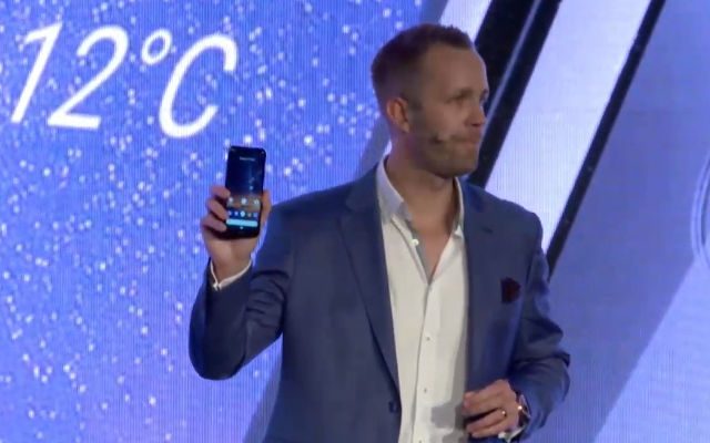 NOKIA 3.2. Juho Sarvikas, Chief Product Officer of HMD Global, shows off the Nokia 3.2. Screenshot from livestream. 