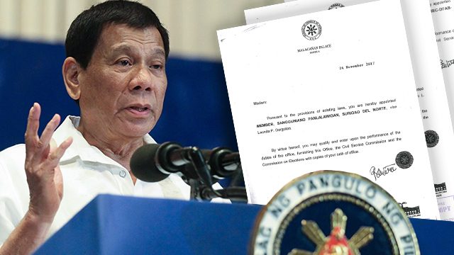 Duterte appoints 3 provincial board members