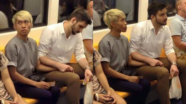 Gay men holding hands on train bullied online