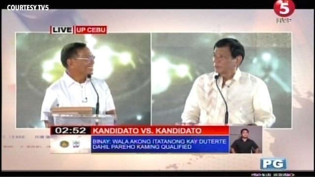 Binay-Duterte ‘bromance’ at 2nd presidential debate