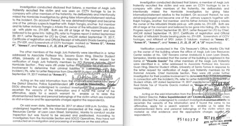 INSERTED PARAGRAPH. John Paul Solano's camp says the second version of the certified true copy of the application for search warrant has an additional paragraph. Photos courtesy of Solano camp 