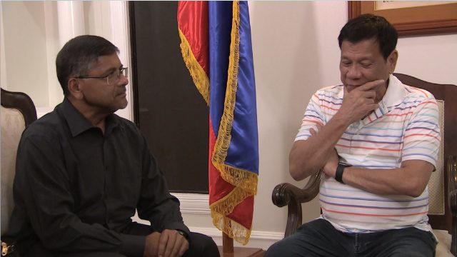 UK ENVOY. US Ambassador to the Philippines Asif Ahmad (left) visits Philippine President-elect Rodrigo Duterte (right) in Davao City. Screen grab from RTVM  