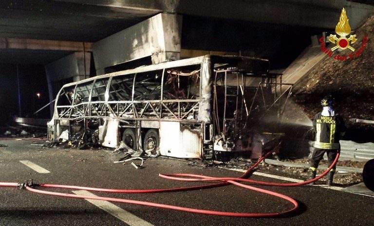 Hungarian school coach crashes in Italy, 16 dead
