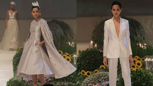 UNCONVENTIONAL. Pieces by Rhett Eala (left) and JC Buendia (right) adds a new flavor to wedding wear. Photo courtesy of Marriot Manila   