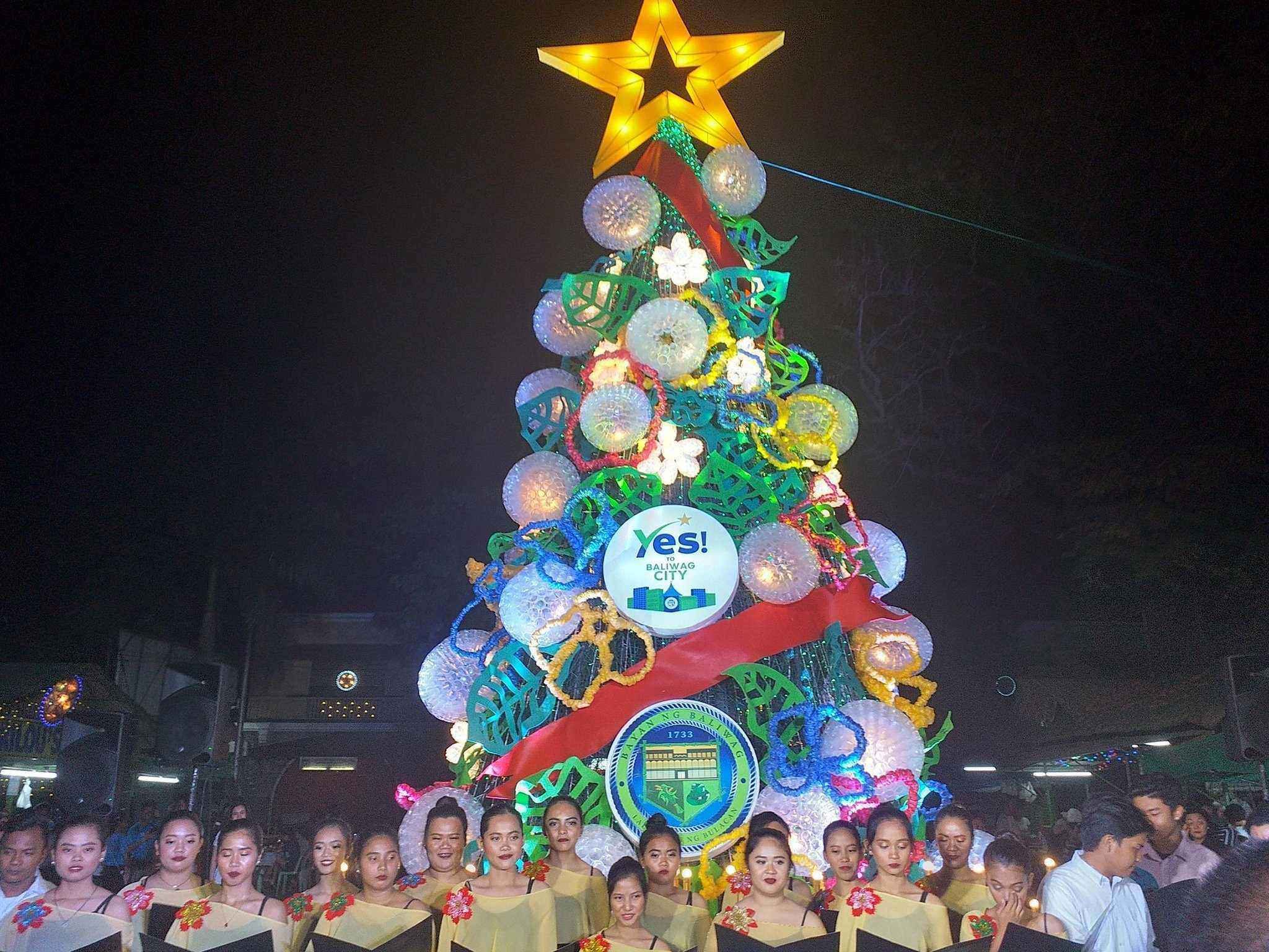 LOOK: Christmas tree made out of plastic bottles, cups, utensils in Bulacan