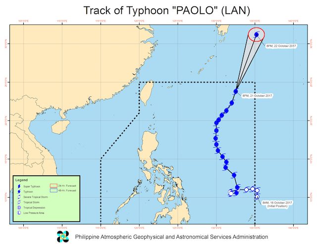 Strom track of Typhoon Paolo as of 8 pm, October 21, 2017, from PAGASA Facebook page 