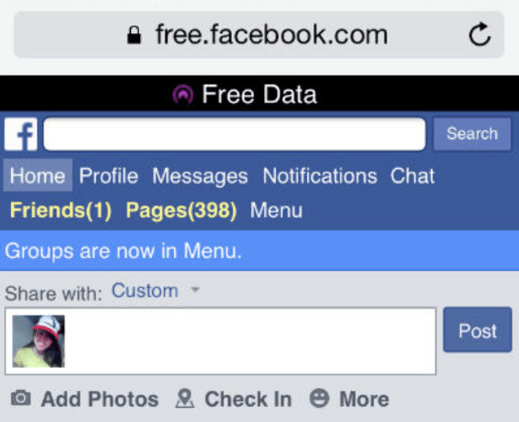 FREE FACEBOOK. As the name implies, the Free Facebook allows zero-data-charge access for users in the Philippines. Screenshot by Rappler 
