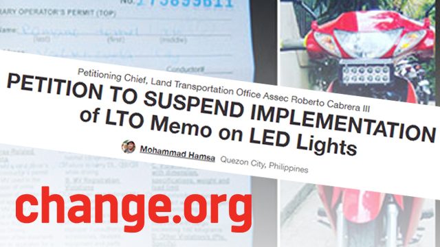Change.org petition to LTO: Suspend LED light ‘ban’