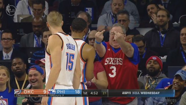 WATCH: Russell Westbrook receives middle fingers from 76ers fan
