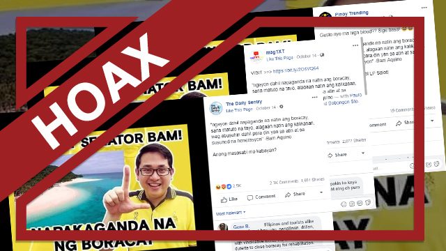 HOAX: Bam Aquino’s ‘quote’ on Boracay rehabilitation