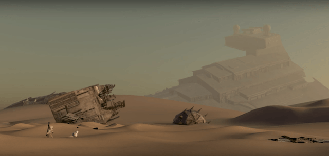 DESERTED. The desert planet planet Jakku. Screengrab from YouTube 