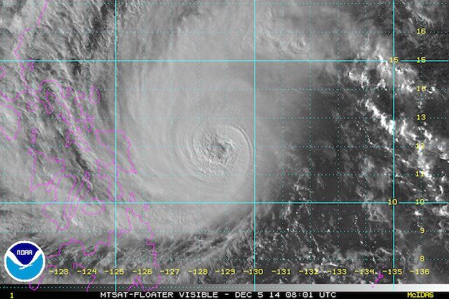 MTSAT Floater image of Typhoon Hagupit as of 0801 UTC 5 December 2014. Image courtesy NOAA