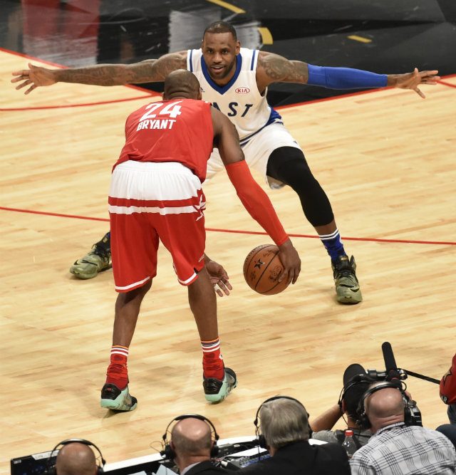 DREAM MATCH-UP. LeBron James (R) guards Kobe Bryant in the 2016 NBA All-Star Game – a dream match-up that was never realized in the NBA Finals. Photo by Warren Toda/EPA  