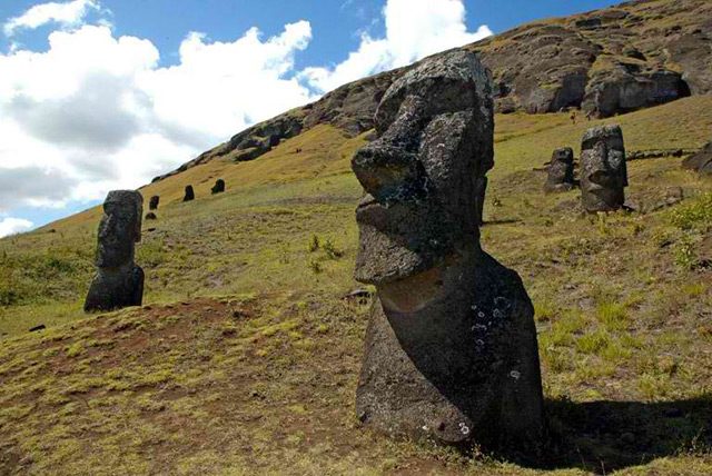MOAI. These are some of the huge statues (moais in Rapa Nui language) on the hillside of the Rano Raraku volcano in Easter Island. File photo by Martin Bernetti/AFP