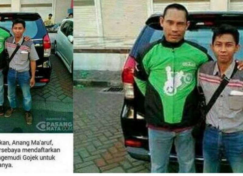 DEMI KELUARGA. Anang Ma'ruf, bek kanan legendaris timnas sepakbola Indonesia, kini sedang menjalani proses untuk menjadi pengemudi Go-Jek. Foto dari Twitter @Penyegaran_TL 