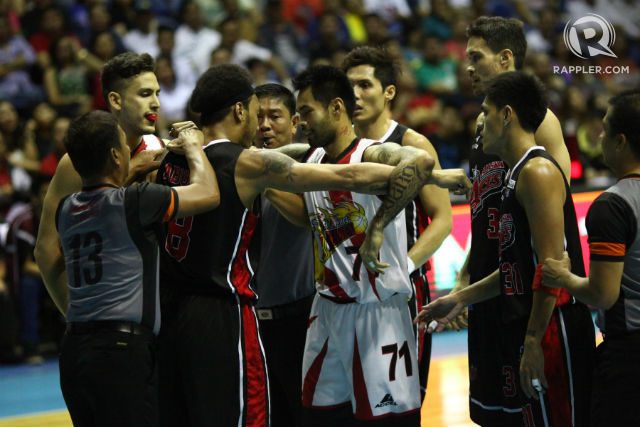 NOT BACKING DOWN. Ronald Tubid and San Miguel have answered Alaska's physical play. Photo by Josh Albelda/Rappler 