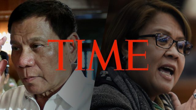 MOST INFLUENTIAL. President Rodrigo Duterte and his fiercest critic, Senator Leila de Lima, are featured on the TIME list of The 100 Most Influential People in the world.  