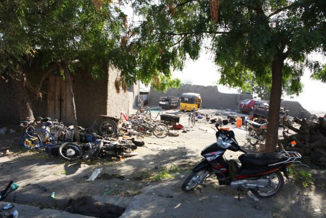 GHOST TOWN. A picture taken on February 4, 2015 shows motorcycles left by Boko Haram Islamist militants in Gamboru. Photo by Stephanie Yas/AFP 