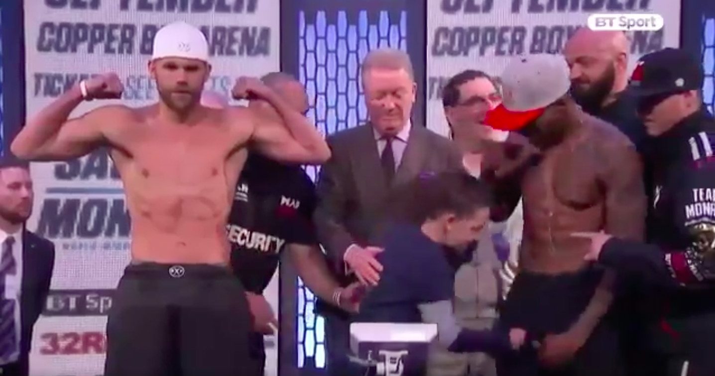 WATCH: Boxing champ Saunders’ son punches dad’s foe in groin at weigh-in