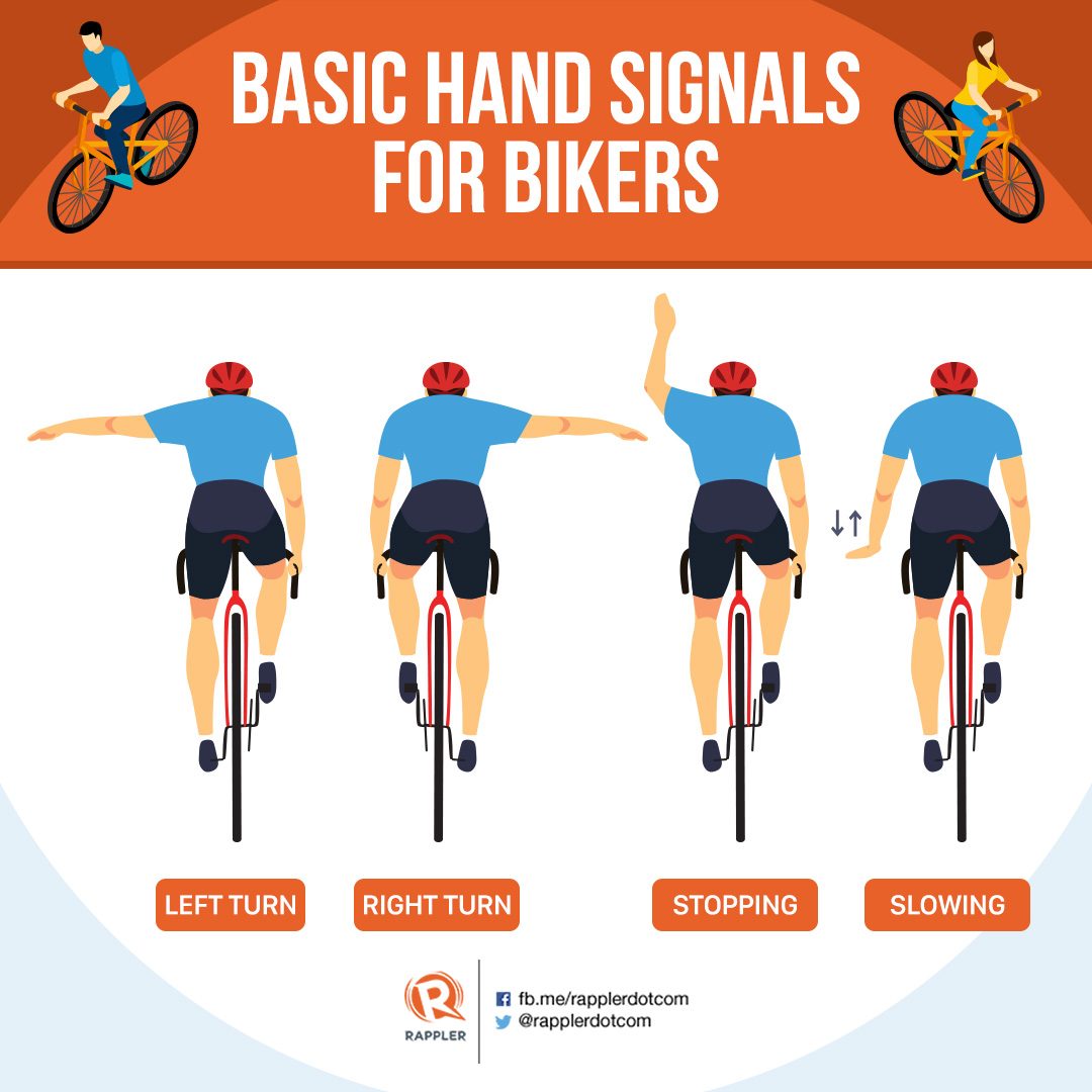 HAND SIGNALS. These are some of the basic and most common ways cyclists communicate on the road. 