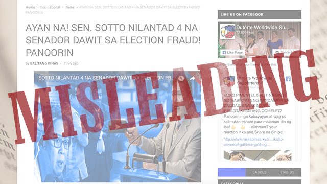 MISLEADING: Sotto ‘bares’ senators linked to alleged 2016 poll fraud